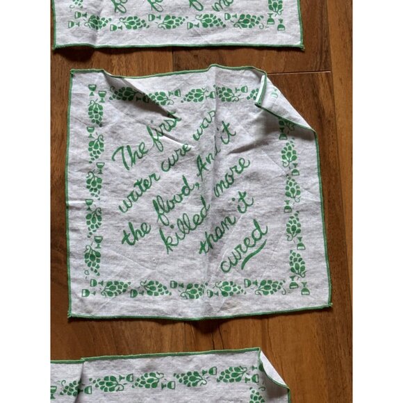 Vintage Irish Linen Cocktail Napkins With Green Wine & Whiskey Quotes Set Of 7 - Picture 7 of 11